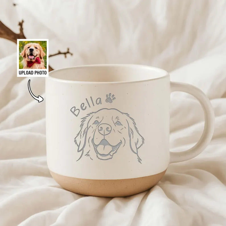 Photo Pet Engraved Pottery Mug, Personalized Pet Portrait Coffee Cup Gift For Cat Dog Lovers, Custom Dog Face Remembrance Gifts, Cat Mugs