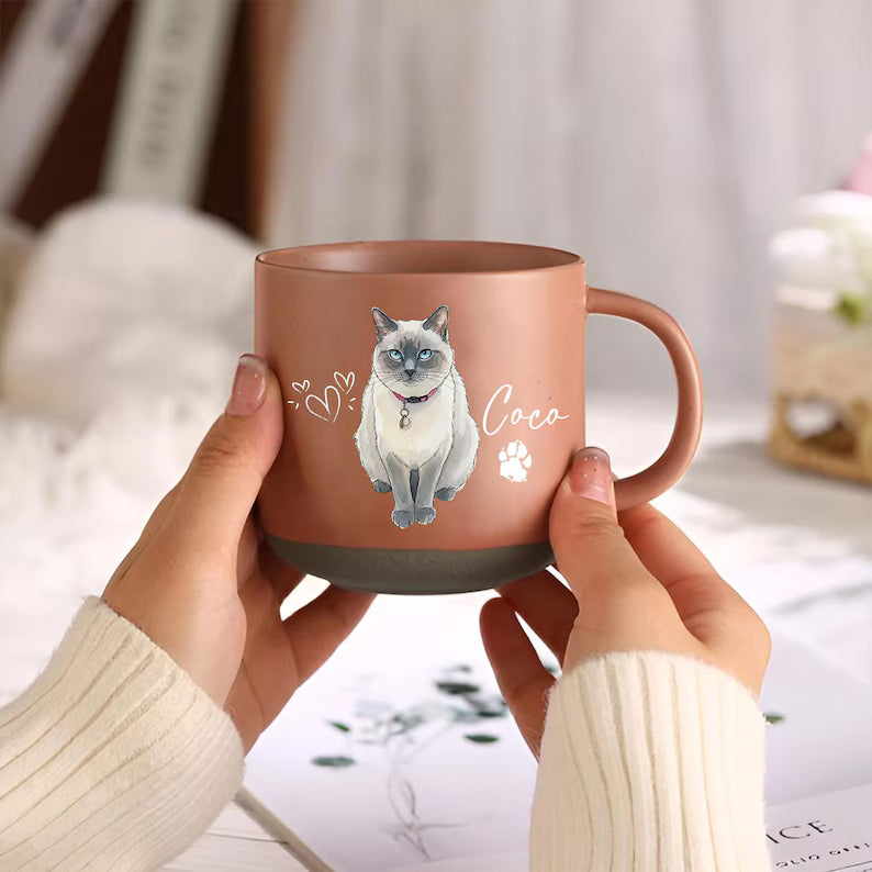 Personalized Watercolor Photo Pet Pottery Mug, Pet Portrait Coffee Cup Gift For Cat Dog Lovers, Custom Dog Remembrance Gifts, Cat Mugs
