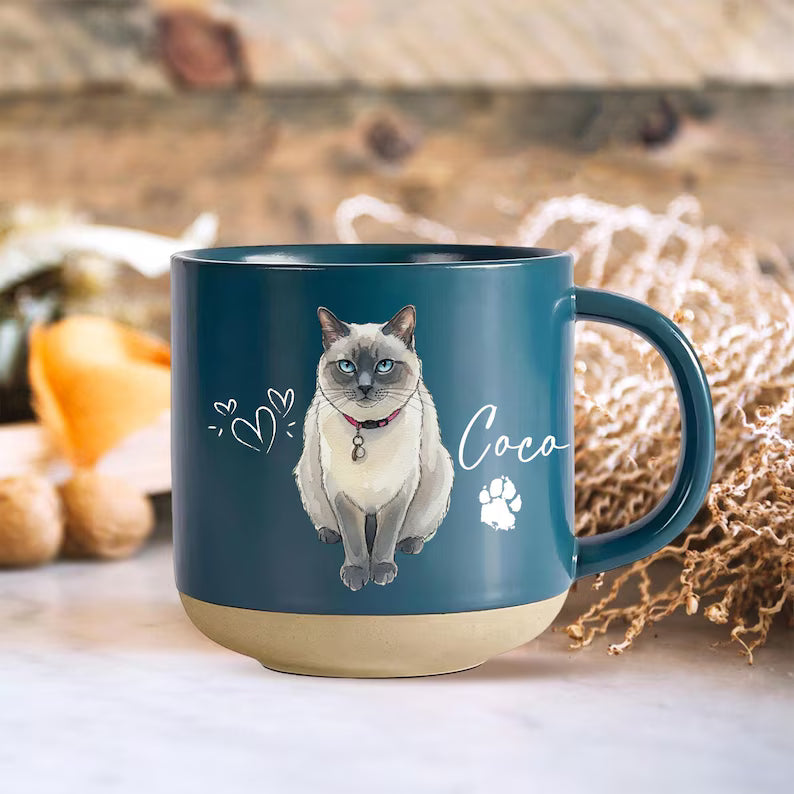 Personalized Watercolor Photo Pet Pottery Mug, Pet Portrait Coffee Cup Gift For Cat Dog Lovers, Custom Dog Remembrance Gifts, Cat Mugs