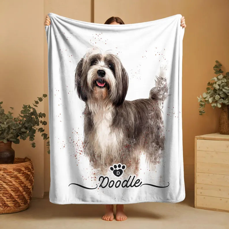 Custom Pet Photo Blanket, Personalized Pet Portrait, Dog Cat Picture Blanket, Custom Name Pet Blanket, Pet Owner Gift, Dog Dad Gift, Cat Mom