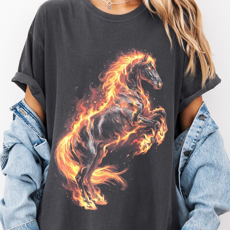 Fire Horse Graphic Tee, Flaming Stallion Artwork Shirt