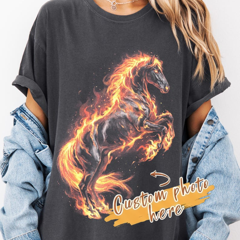Fire Horse Graphic Tee, Flaming Stallion Artwork Shirt