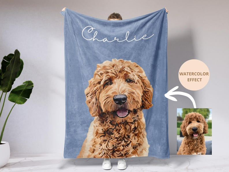 Custom Pet Blanket With Photo And Name, Personalized Dog Portrait Gift, Cat Picture Throw, Dog Mom Gift, Pet Memorial, Cat Picture Blanket