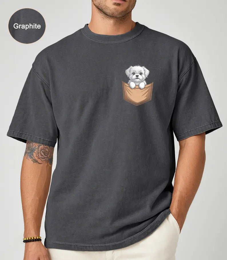 Maltese Pocket Shirt | Cute Dog Lover Gift | Adorable Puppy Tee | Maltese Mom Apparel