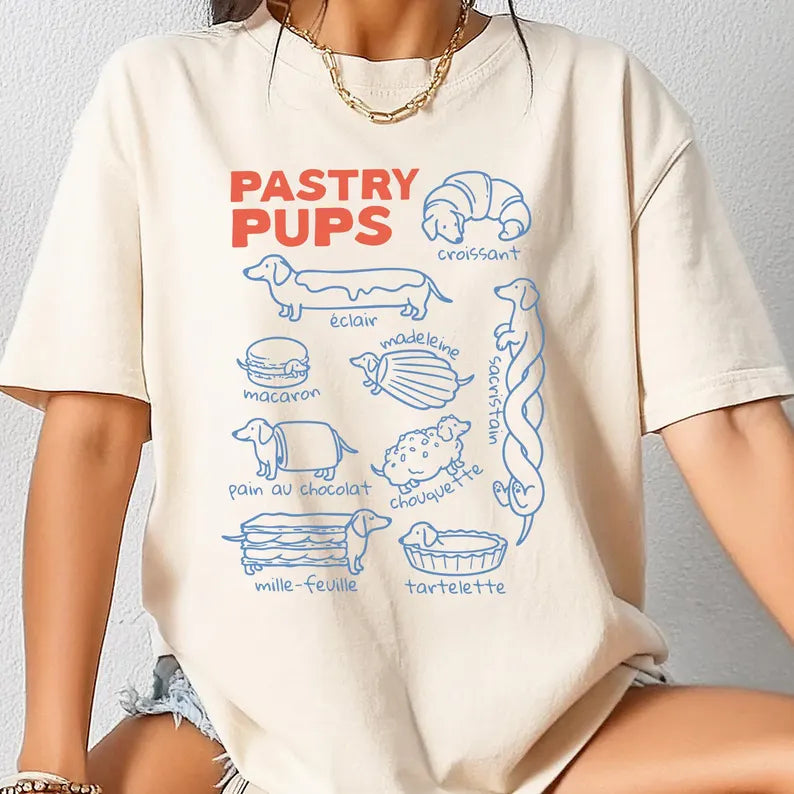 Pastry Pups Dachshund Shirt - Funny French Pastry Wiener Dog Tee With Custom Pet Option - Gift For Dog Moms