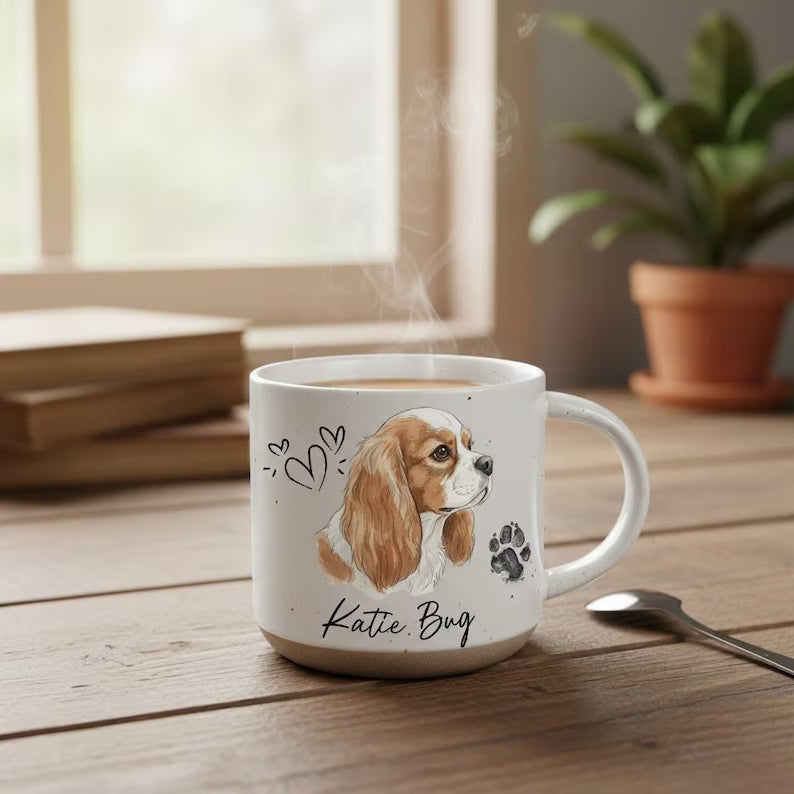 Personalized Watercolor Photo Pet Pottery Mug, Pet Portrait Coffee Cup Gift For Cat Dog Lovers, Custom Dog Remembrance Gifts, Cat Mugs