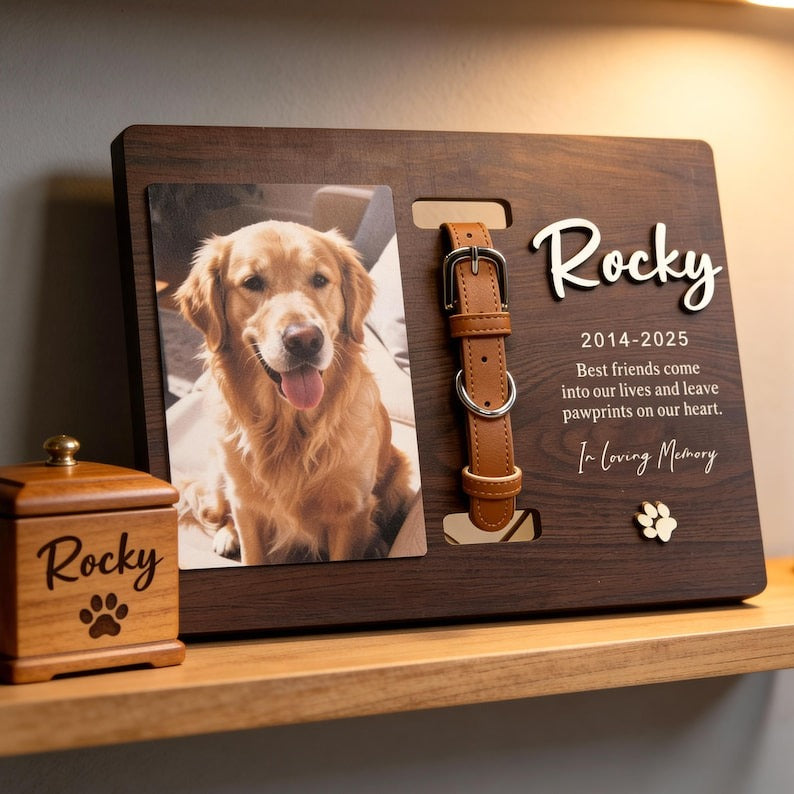 Memorial Pet Collar Sign, Wooden Pet Sign, Dog Memorial Gifts, Custom Dog Memorial Wood Frame With Collar Holder, Pet Sympathy Gift