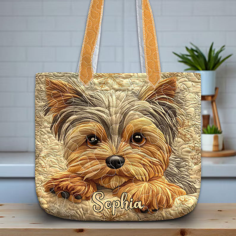 Cute Yorkie Quilted Tote Bag For Dog Owner, Yorkshire Terrier Bag, Pet Memorial Quilt, Gift for Dog Owners, Dog Mom Gift, Home Decor
