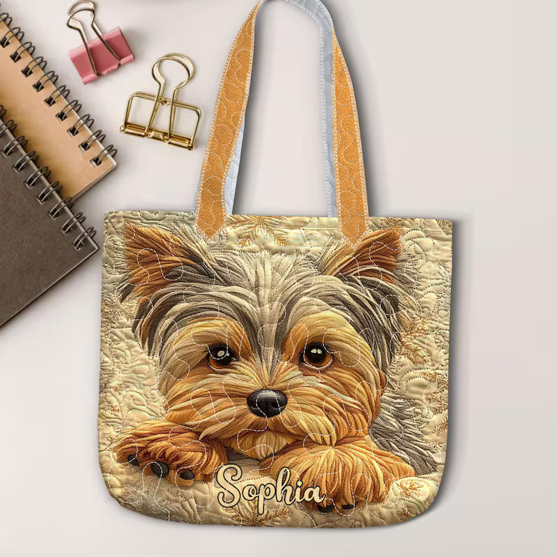 Cute Yorkie Quilted Tote Bag For Dog Owner, Yorkshire Terrier Bag, Pet Memorial Quilt, Gift for Dog Owners, Dog Mom Gift, Home Decor