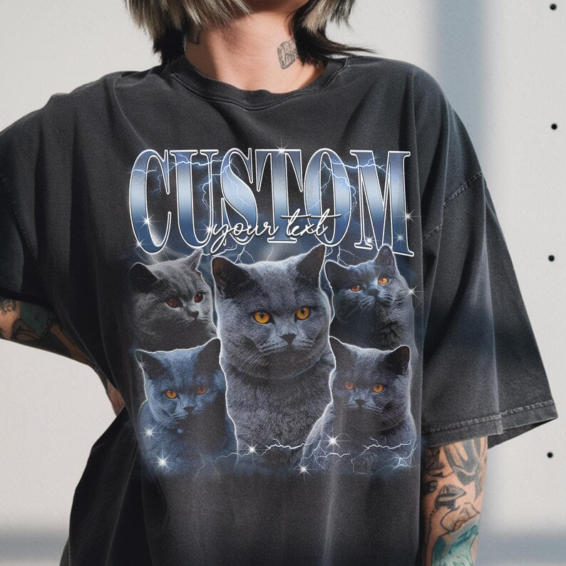 Custom British Shorthair Shirt, Grey Kitty Tee, 90s Bootleg Style, Cat Mom Gift