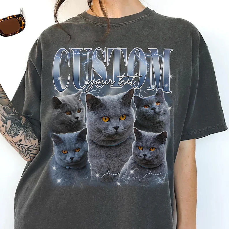 Custom British Shorthair Shirt, Grey Kitty Tee, 90s Bootleg Style, Cat Mom Gift