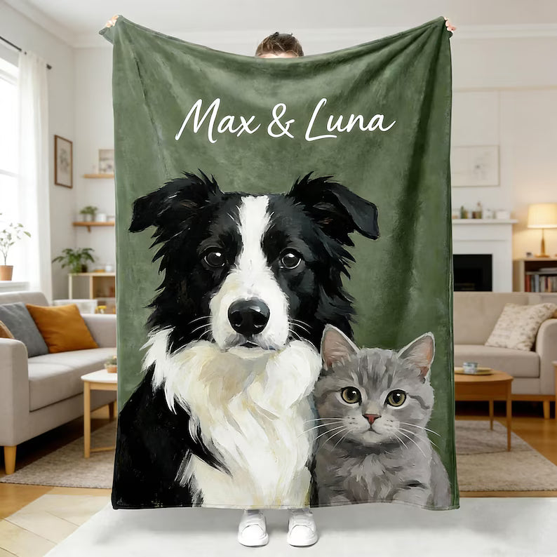 Custom Pet Photo Fleece Blanket,Personalized Dog Cat Portrait Blanket,Pet Memorial Gift,Custom Dog Cat Memorial Gift
