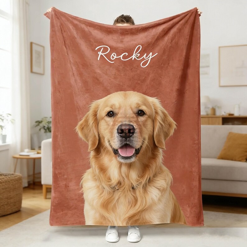 Custom Pet Photo Fleece Blanket,Personalized Dog Cat Portrait Blanket,Pet Memorial Gift,Custom Dog Cat Memorial Gift