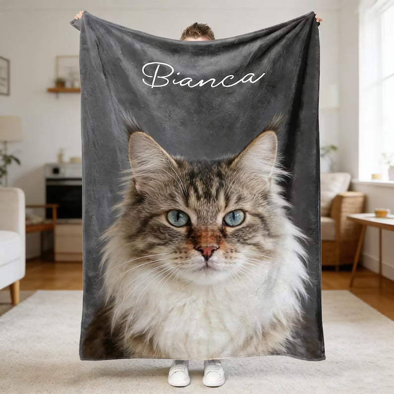 Custom Pet Photo Fleece Blanket,Personalized Dog Cat Portrait Blanket,Pet Memorial Gift,Custom Dog Cat Memorial Gift
