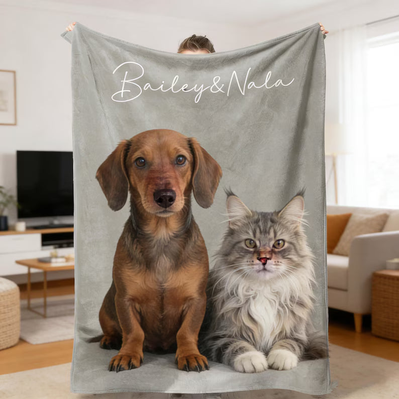 Custom Pet Photo Fleece Blanket,Personalized Dog Cat Portrait Blanket,Pet Memorial Gift,Custom Dog Cat Memorial Gift