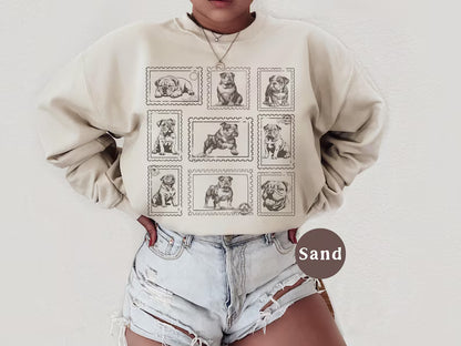 English Bulldog Vintage Stamp Sweatshirt - Retro Bulldog Crewneck With Custom Pet Option - Gift For Dog Moms