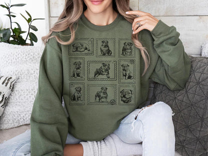 English Bulldog Vintage Stamp Sweatshirt - Retro Bulldog Crewneck With Custom Pet Option - Gift For Dog Moms