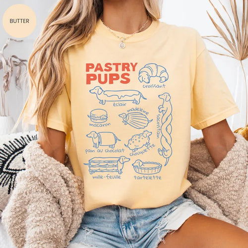 Comfort Colors® Pastry Pups tee, Funny Dachshund Shirt, Daschund t-shirts, French Baking Sweatshirt, Foodie gift for weiner dog mom
