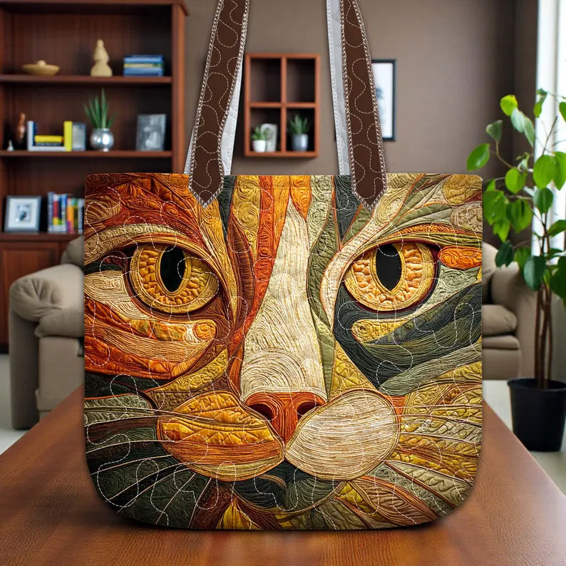 Cat Art Quilt Tote Bag, Cat Lover Gift, Quilt Tote Bag Gift for Cat Mom, Animal Lover Gift, Bags Gift For Cat Lover, Pet Lover Gift