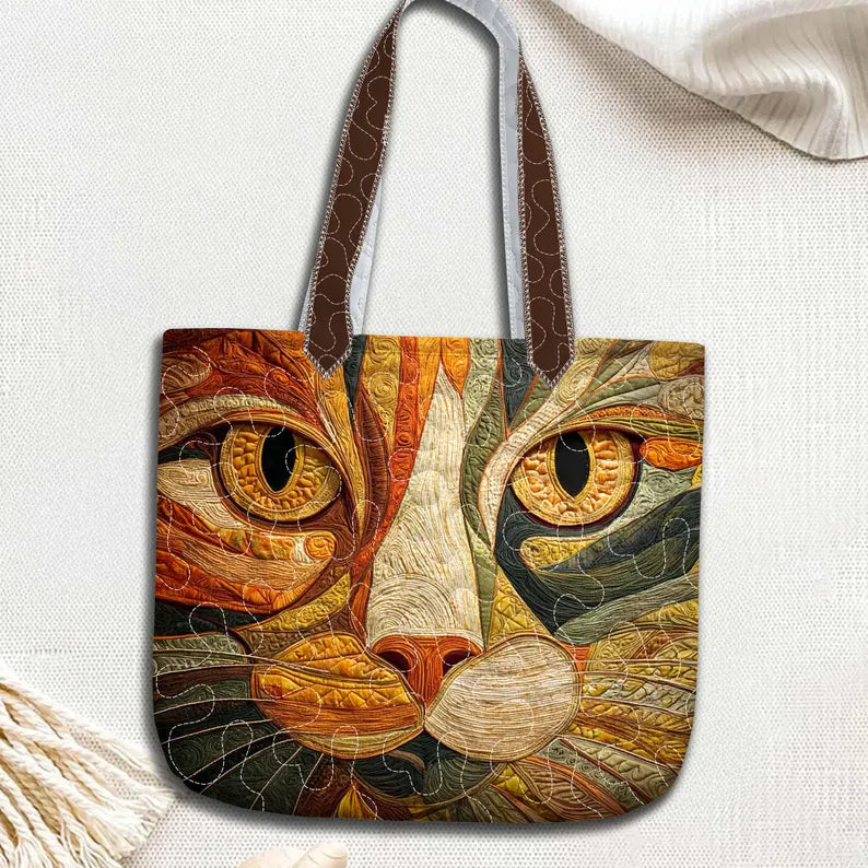 Cat Art Quilt Tote Bag, Cat Lover Gift, Quilt Tote Bag Gift for Cat Mom, Animal Lover Gift, Bags Gift For Cat Lover, Pet Lover Gift