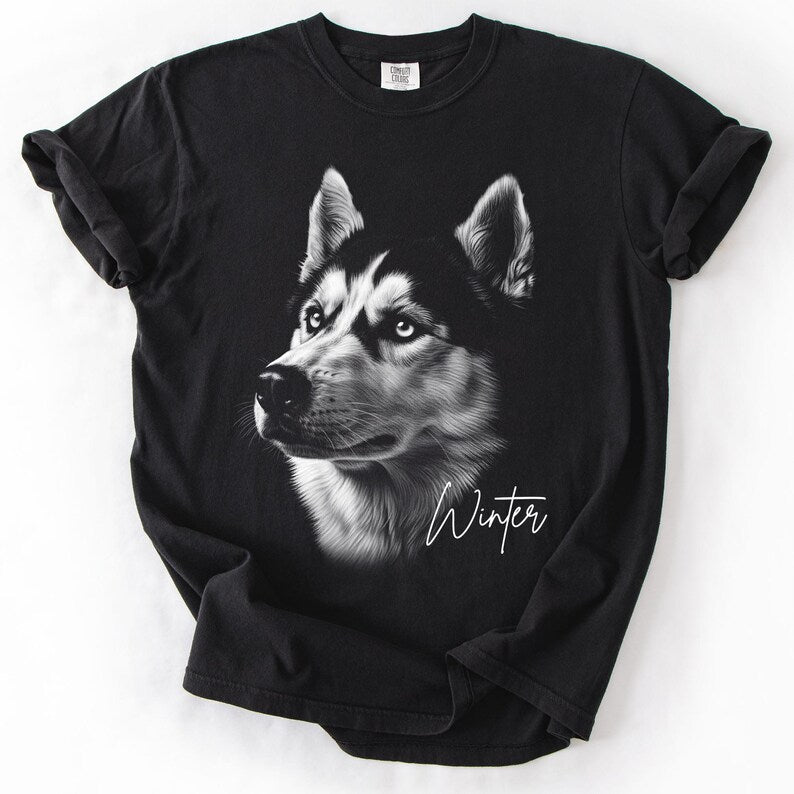 Custom Siberian Husky Shirt, Personalized Husky Portrait Tee