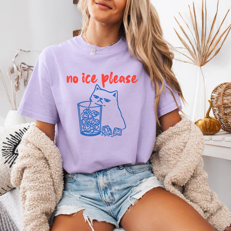 No Ice Shirt with Cat, Pro Immigration Tee, Social Justice, Feminist Top, Comfort Colors T-Shirt