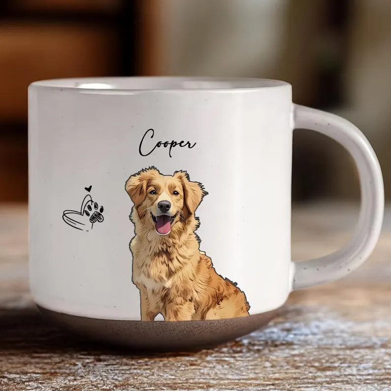 Personalised Watercolor Photo Pet Pottery Mug, Custom Pet Portrait Coffee Cup Gift For Cat Dog Lovers, Dog Memorial Gifts, Cat Mugs