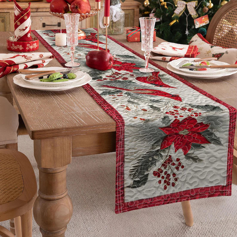 Red Cardinal Quilted Christmas Table Runner, Red Christmas Table Runner, Cardinal Decor