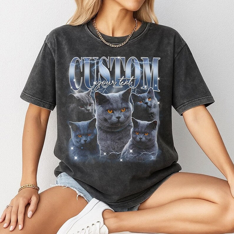 Custom British Shorthair Shirt, Grey Kitty Tee, 90s Bootleg Style, Cat Mom Gift