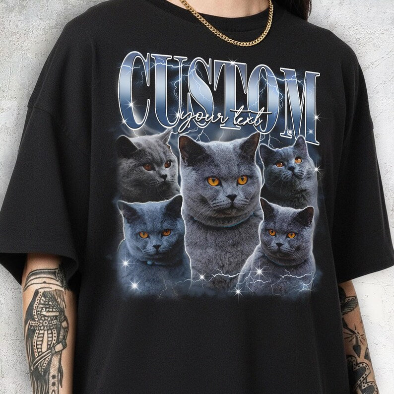 Custom British Shorthair Shirt, Grey Kitty Tee, 90s Bootleg Style, Cat Mom Gift