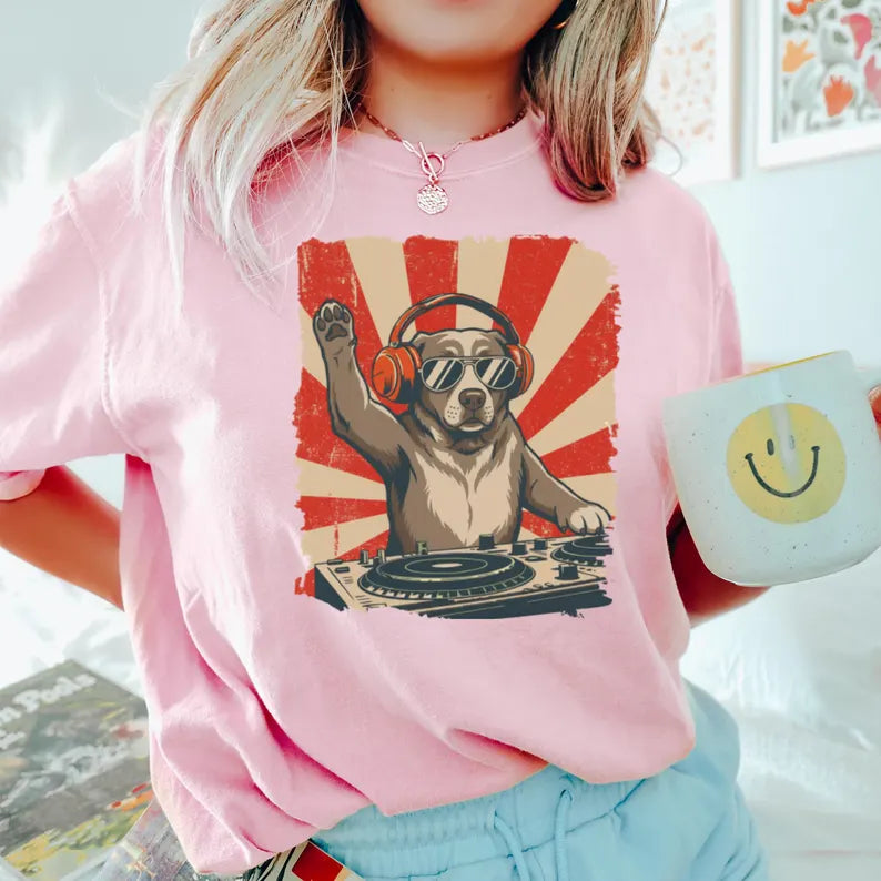 Comfort Colors® Funny DJ Dog Shirt, Funny Dog Shirt, Dog Meme T-Shirt, Sarcastic Pit Bull Tee, Retro 80s 90s Dog Lover Gift, Gift for DJ Tee