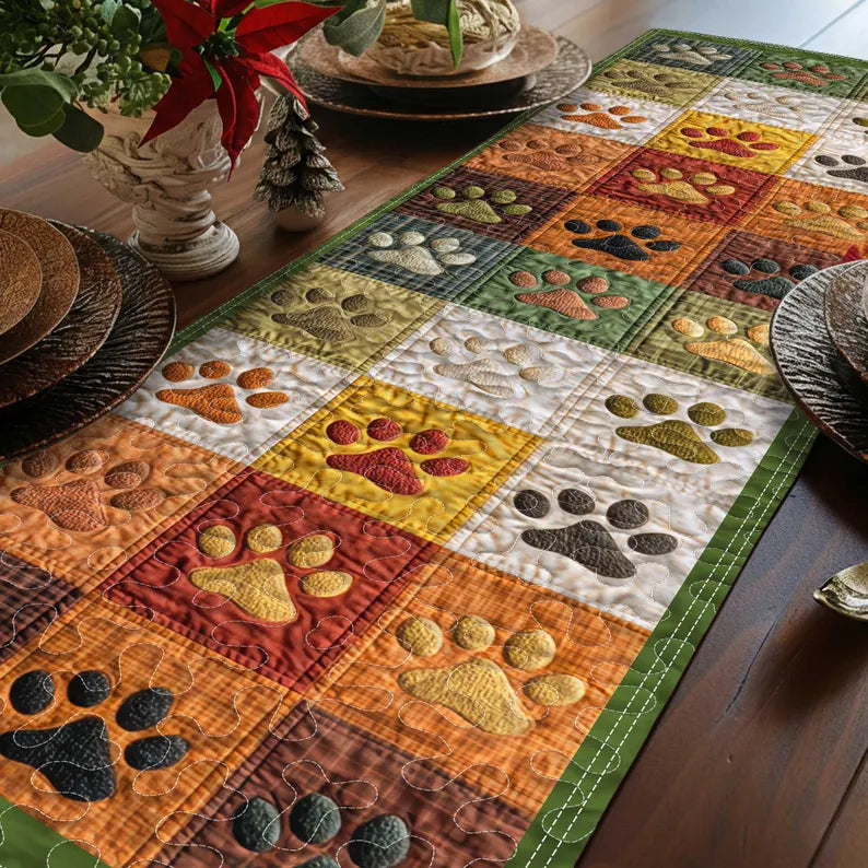 Paw Print Quilted Table Runner, Dog Lover Table Decor, Pet Themed Table Runner