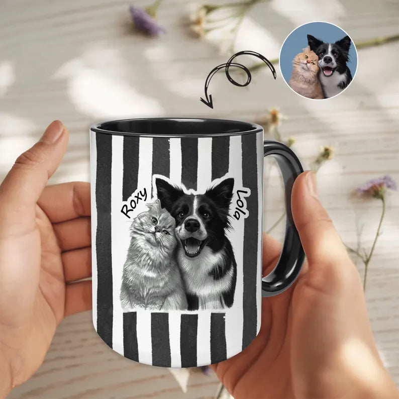Custom Pet Mug From Photo: Dog Lover Gift, Custom Pet Line Drawing Portrait, Pet Painting, Coffee Mug, Dog Dad Gift