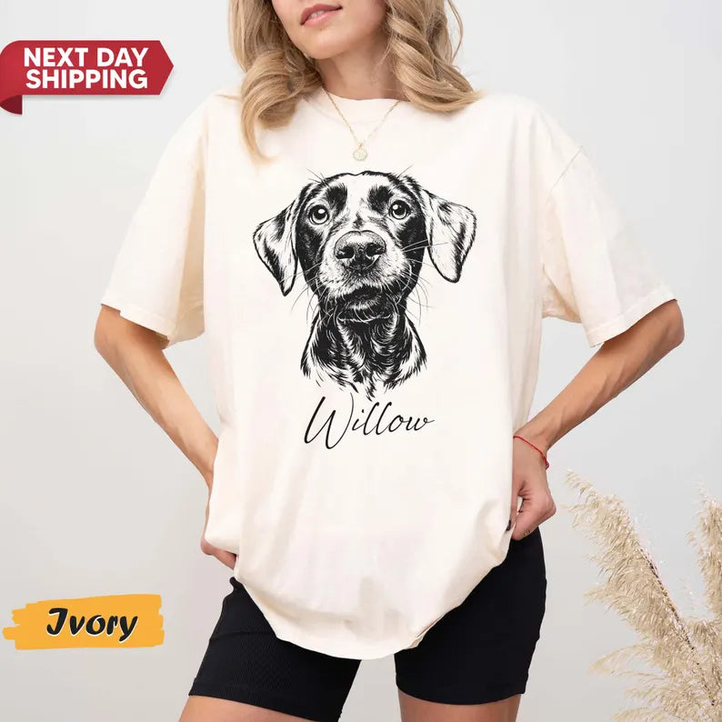 Custom Pet T Shirt with Pet Photo +Name, Personalized Pet Portrait Sweater, Custom Dog Cat Graphic Tee, Custom Pet Art Shirt, Pet Lover Gift