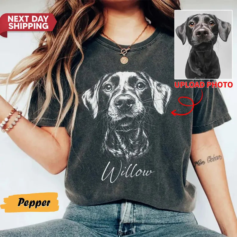 Custom Pet T Shirt with Pet Photo +Name, Personalized Pet Portrait Sweater, Custom Dog Cat Graphic Tee, Custom Pet Art Shirt, Pet Lover Gift
