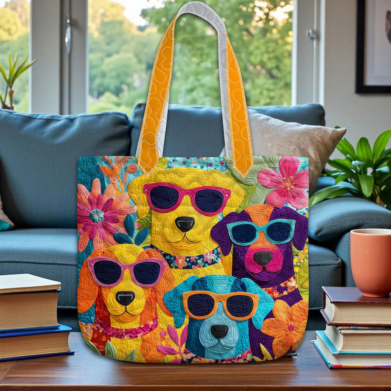 Colorful Dogs Quilt Tote Bag, Dog Lover Gift, Quilt Tote Bag Gift for Dog Mom, Animal Lover Gift, Bags Gift For Dog Lover, Pet Lover Gift