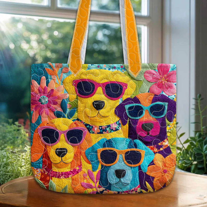 Colorful Dogs Quilt Tote Bag, Dog Lover Gift, Quilt Tote Bag Gift for Dog Mom, Animal Lover Gift, Bags Gift For Dog Lover, Pet Lover Gift