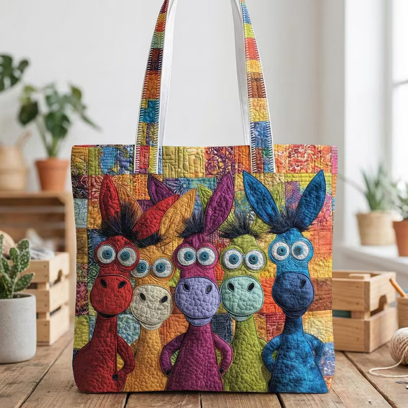Funny Sheep Quilted Tote Bag – Colorful Sheep Illustration Tote, Cute Animal Lover Gift