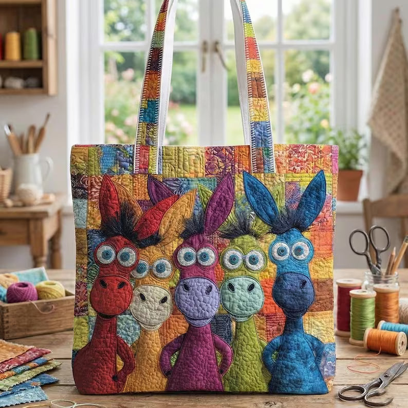 Funny Sheep Quilted Tote Bag – Colorful Sheep Illustration Tote, Cute Animal Lover Gift