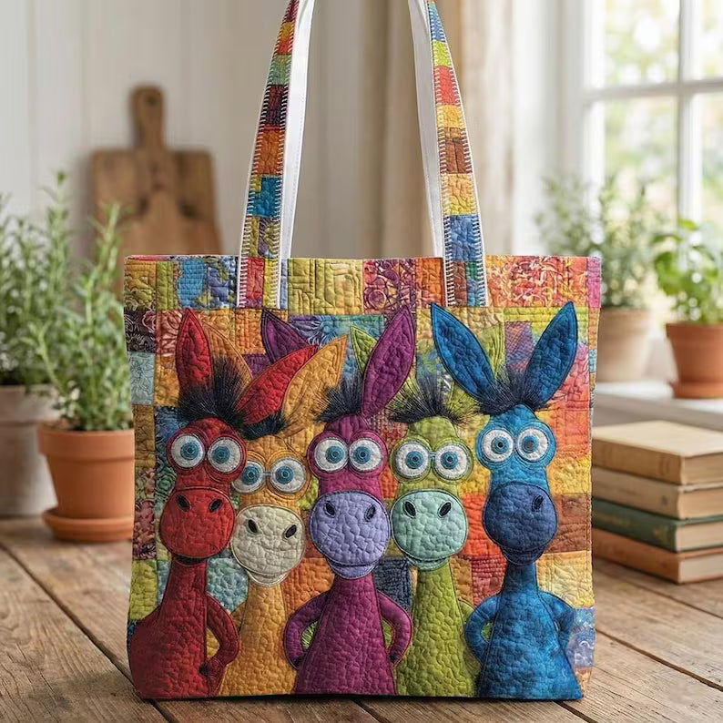 Funny Sheep Quilted Tote Bag – Colorful Sheep Illustration Tote, Cute Animal Lover Gift