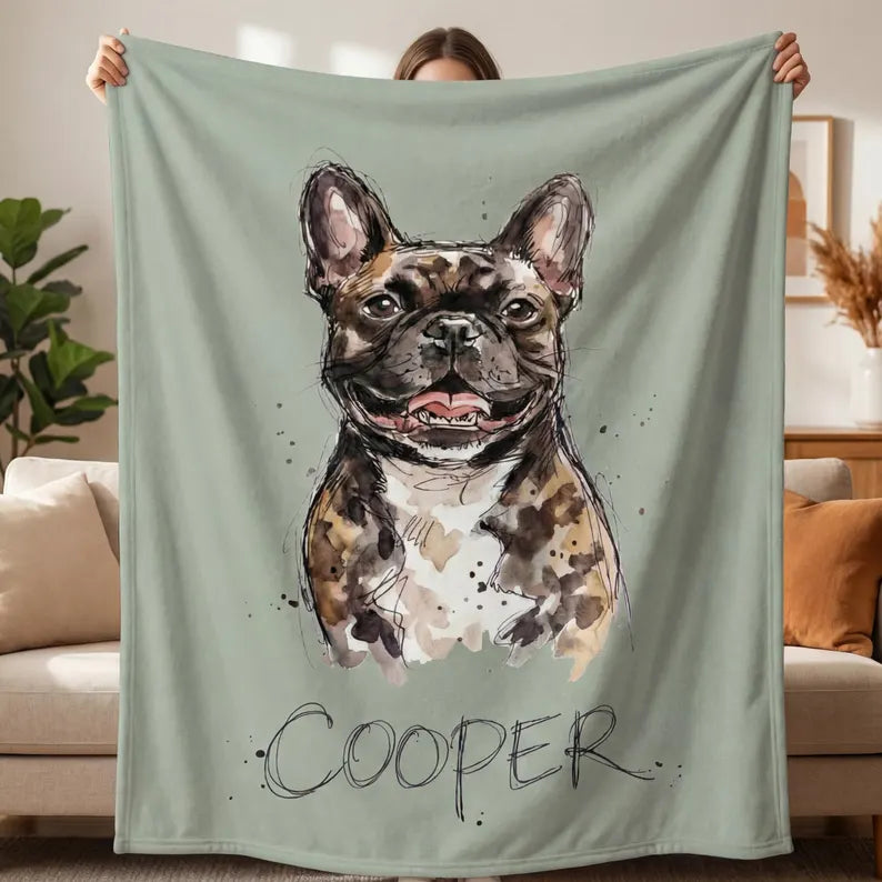 Personalized Pet Blanket with Name, Custom Dog Photo Portrait, Cat Loss Memorial Gift