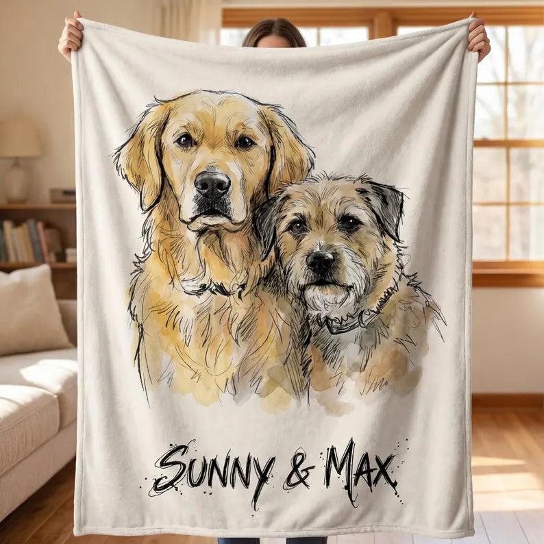Personalized Pet Blanket with Name, Custom Dog Photo Portrait, Cat Loss Memorial Gift