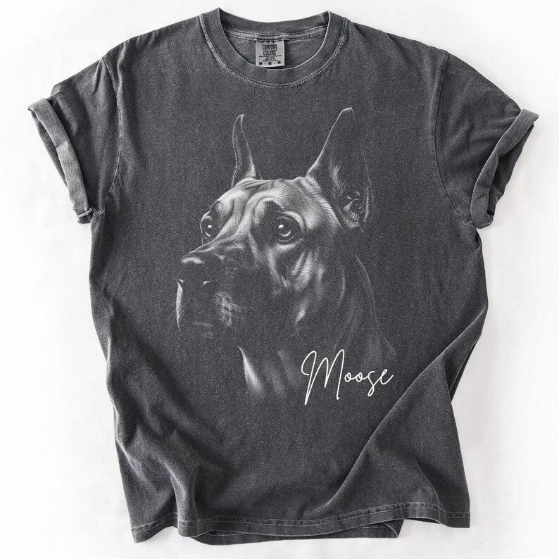 Custom Great Dane Portrait Shirt, Personalized Dog Name Tee
