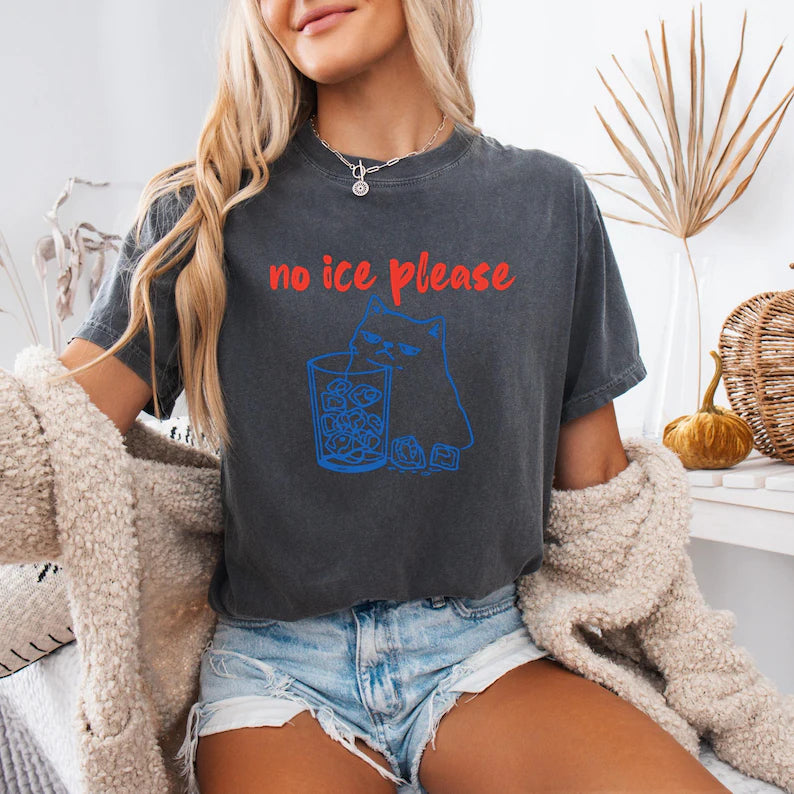 No Ice Shirt with Cat, Pro Immigration Tee, Social Justice, Feminist Top, Comfort Colors T-Shirt
