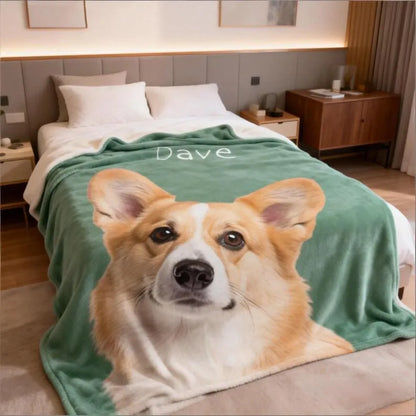 Soft Painted Pet Portrait Blanket with Name - Custom Dog & Cat Photo Fleece Throw - Pet Memorial Gift