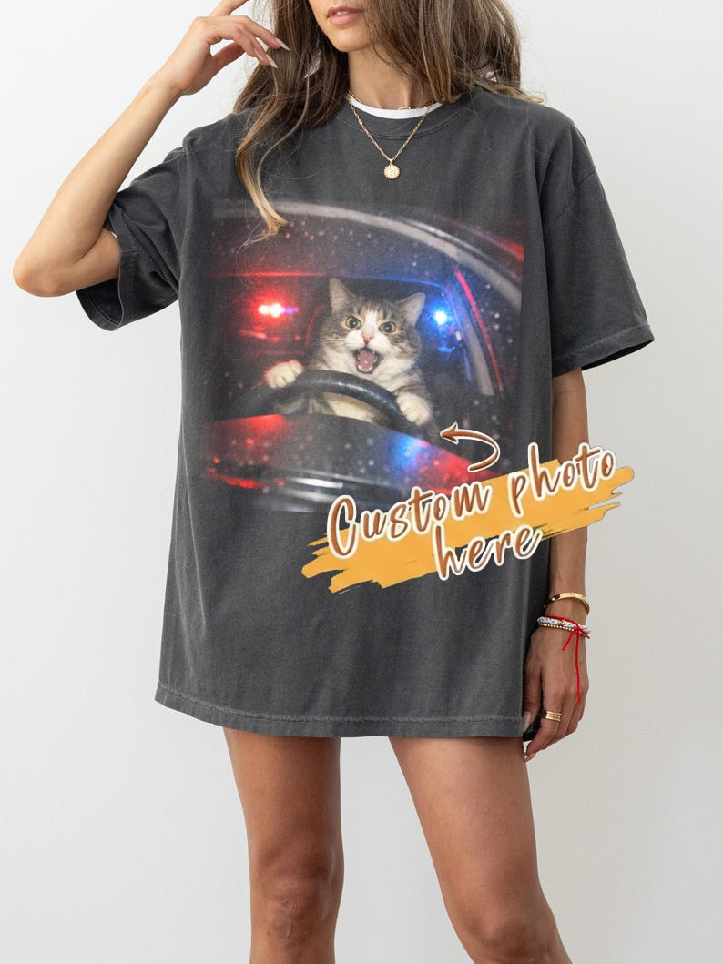 Funny Cat T-Shirt - Vintage Cat Memes Graphic Tee, Retro Unhinged Comfort Colors Oversized Shirt