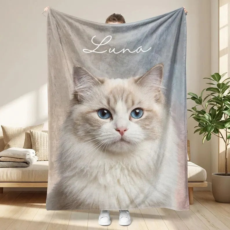 Personalized Pet Photo Blanket, Custom Dog Blanket, Custom Cat Blanket,Soft Flannel Fleece Blanket, Pet Memorial Gift,Gift for Pet Lovers