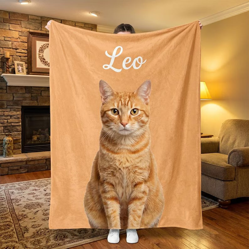 Custom Pet Blanket with Photo,Personalized Dog Cat Blanket, Realistic or Oil Painting Style,Soft Flannel Fleece Blanket, Pet Memorial Gift