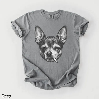Smoking Chihuahua Shirt, Vintage Grunge Dog Graphic Tee, Funny Dog Face Shirt