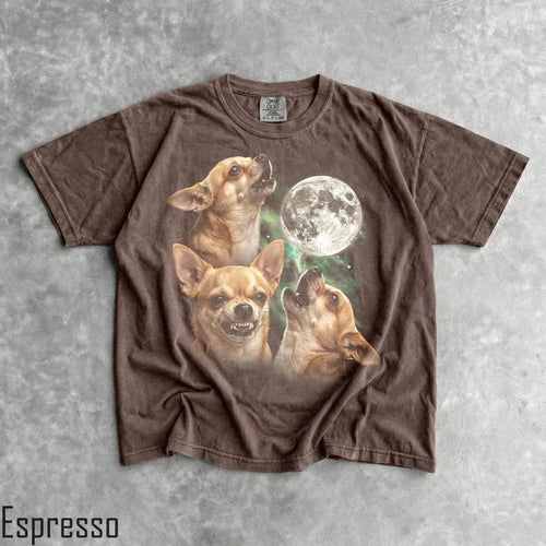 90s Three Chihuahuas T-Shirt - Men & Women's Unisex Graphic Tee - Full Moon Howling Shirt - Funny Dog Meme Shirt - Retro Silly Pet Shirt